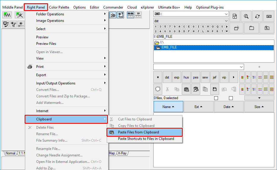 Select "Right Panel > Clipboard > Paste Files from Clipboard" menu to write the files from clipboard to chosen folder