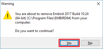 Confirm removing of Embird